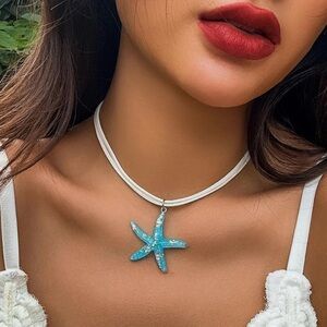 NEW| Women’s Bohemian Starfish Pendant Blue Choker Necklace